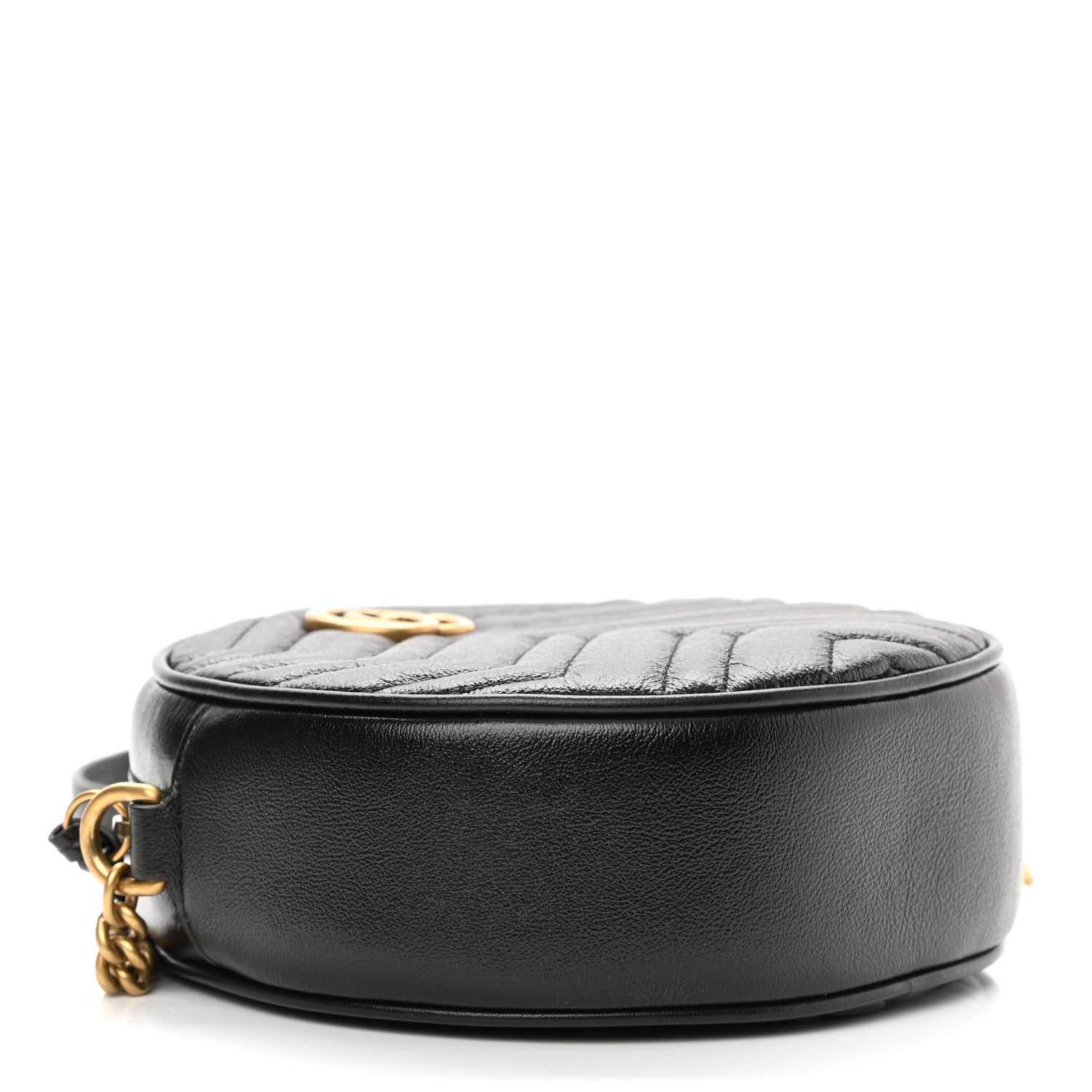 Gucci Azalea Calfskin Matelasse Heart Mini GG Marmont Round Shoulder Bag Black 4 of 9