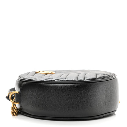 Gucci Azalea Calfskin Matelasse Heart Mini GG Marmont Round Shoulder Bag Black 4 of 9