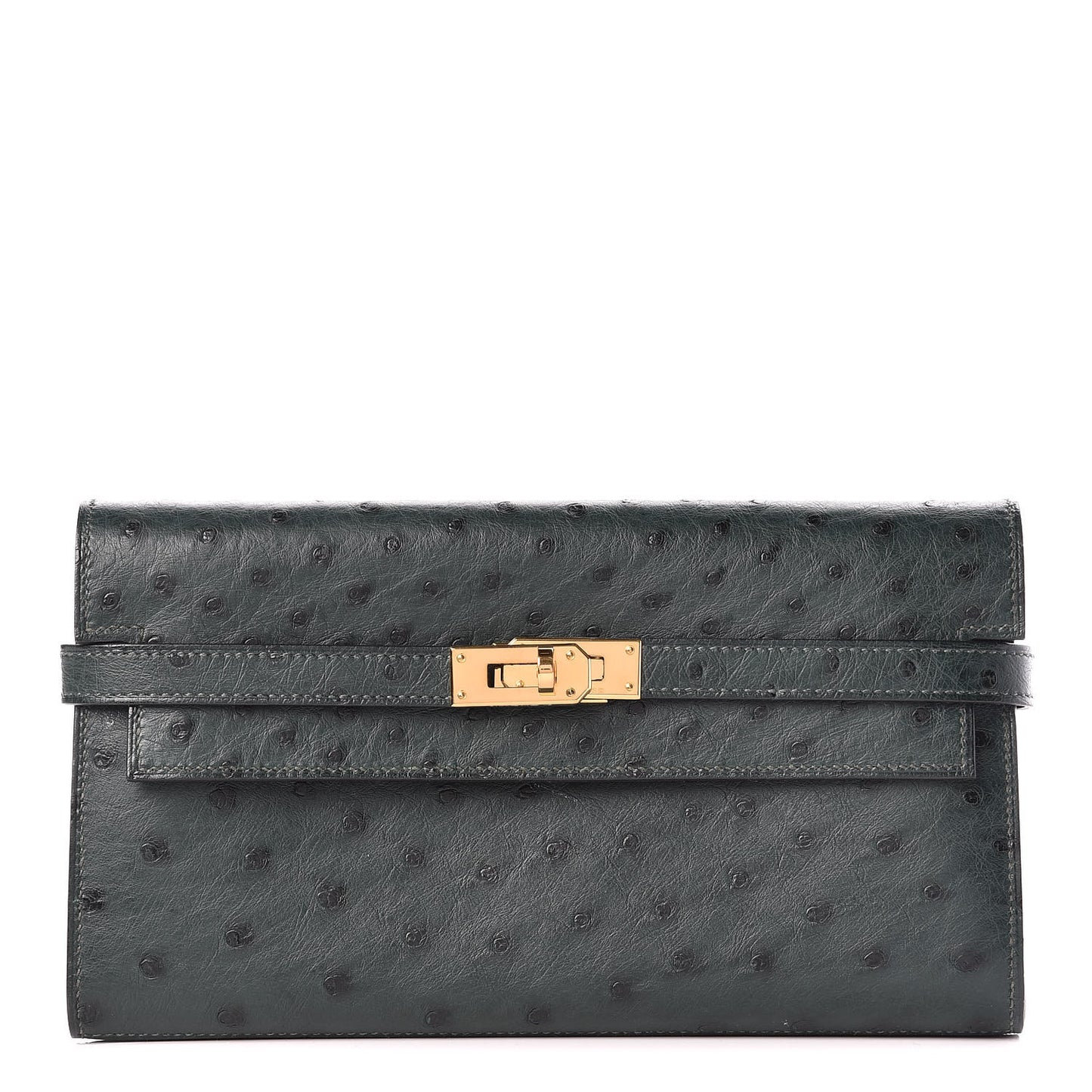 Ostrich Kelly Longue Wallet Vert Titien