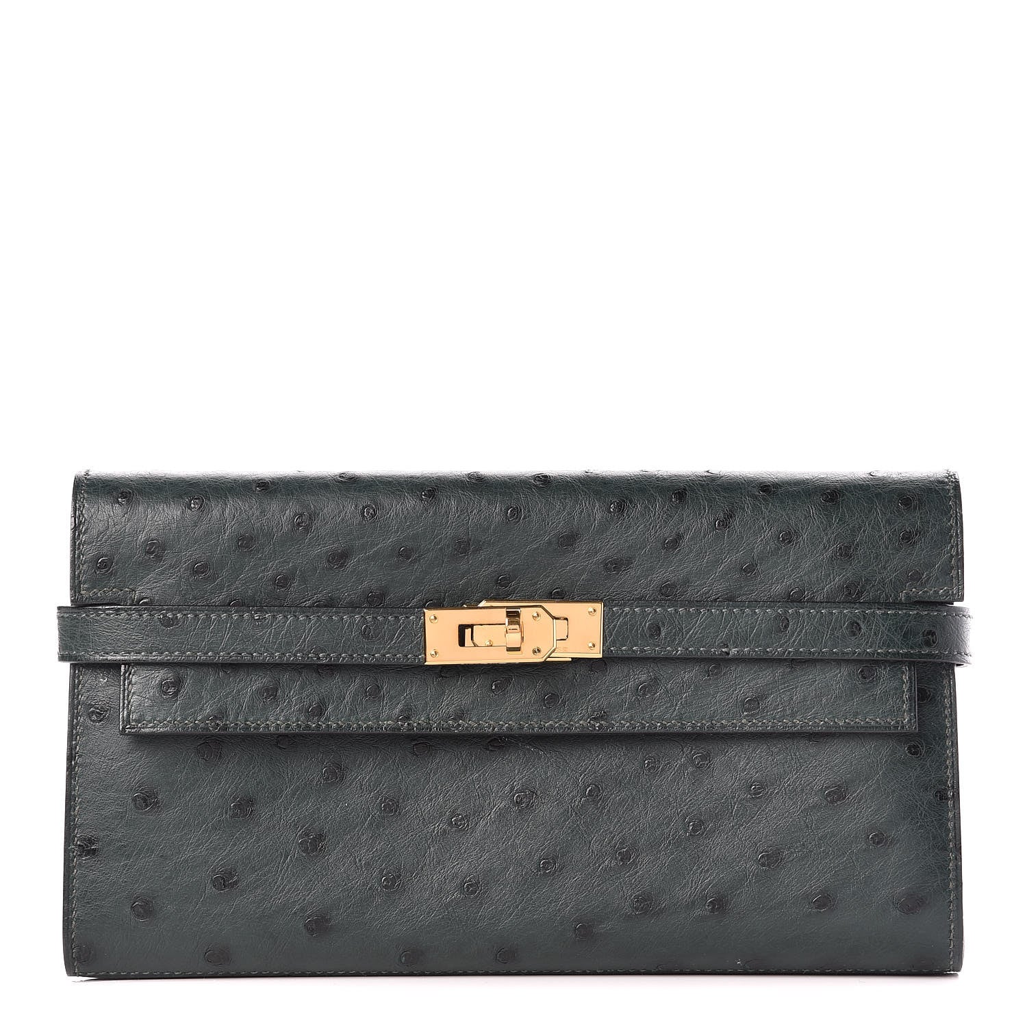 Hermes Ostrich Kelly Longue Wallet Vert Titien 1 of 8