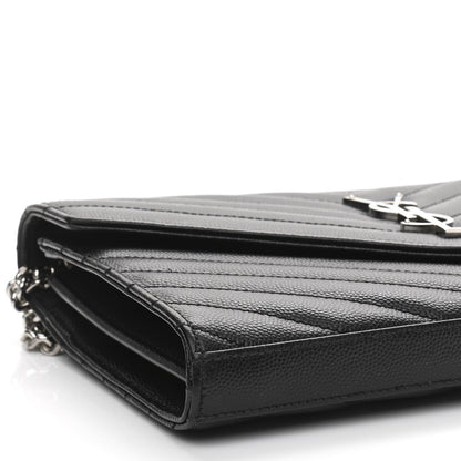 Saint Laurent Grain De Poudre Matelasse Chevron Monogram Chain Wallet Black 8 of 10