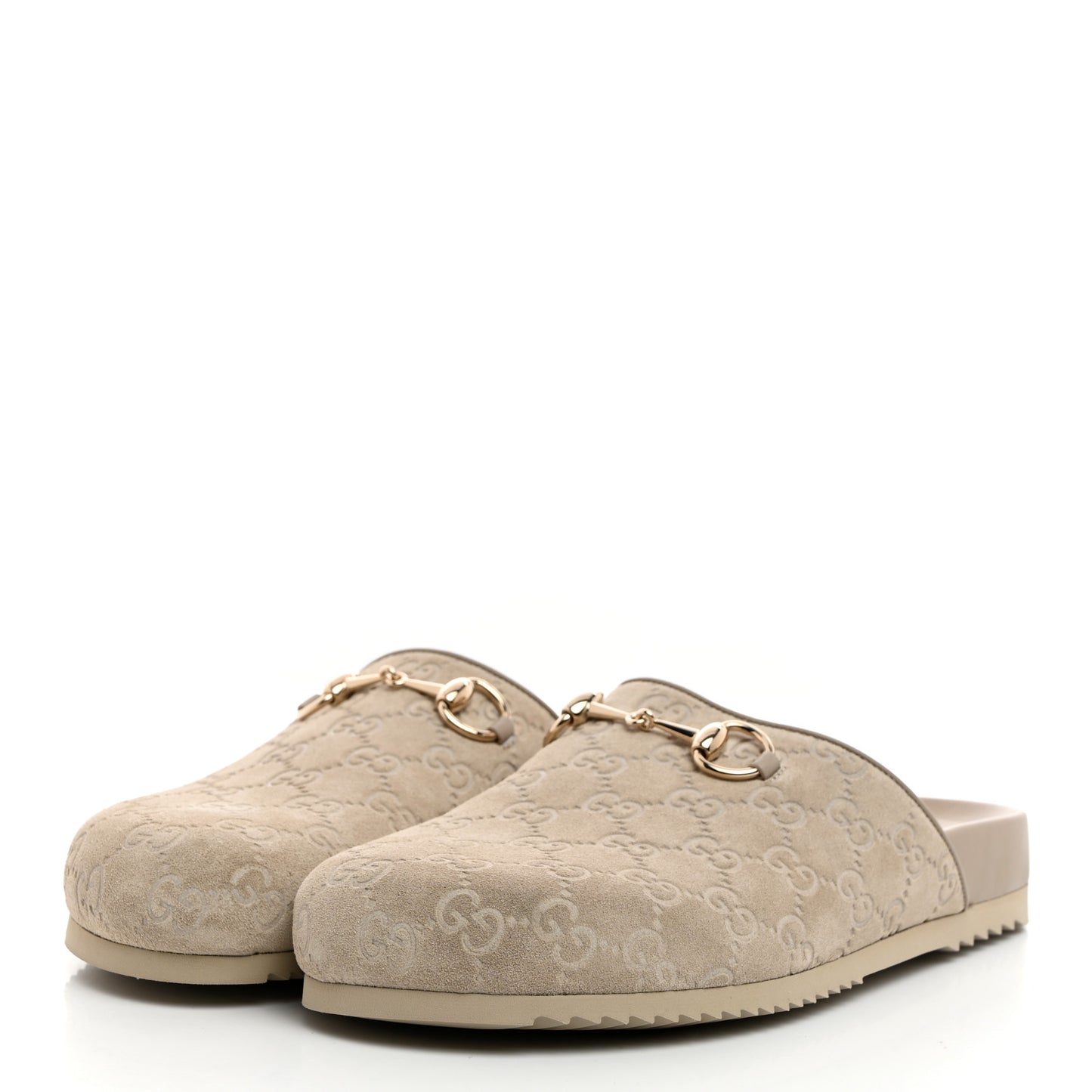 Suede Guccissima Womens Horsebit Slippers 40 Oatmeal