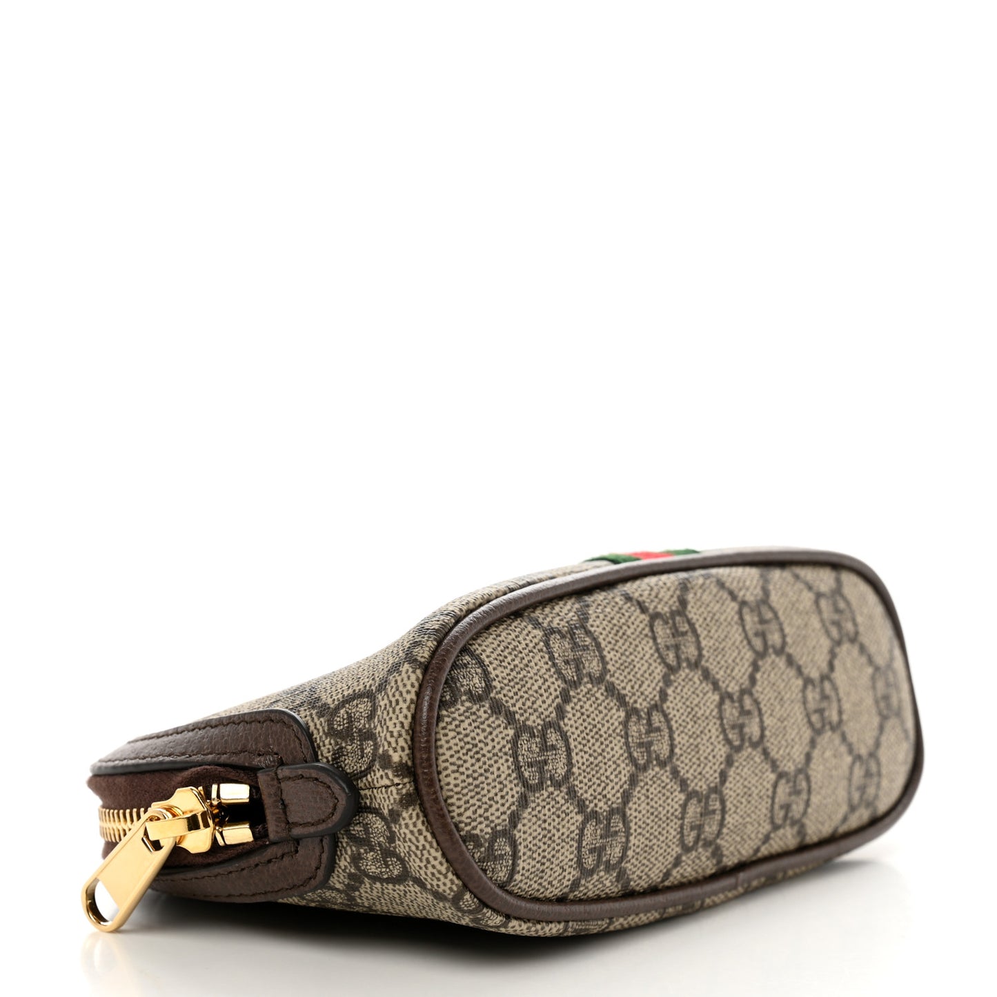GG Supreme Monogram Textured Calfskin Web Medium Ophidia Cosmetic Case Beige Ebony New Acero
