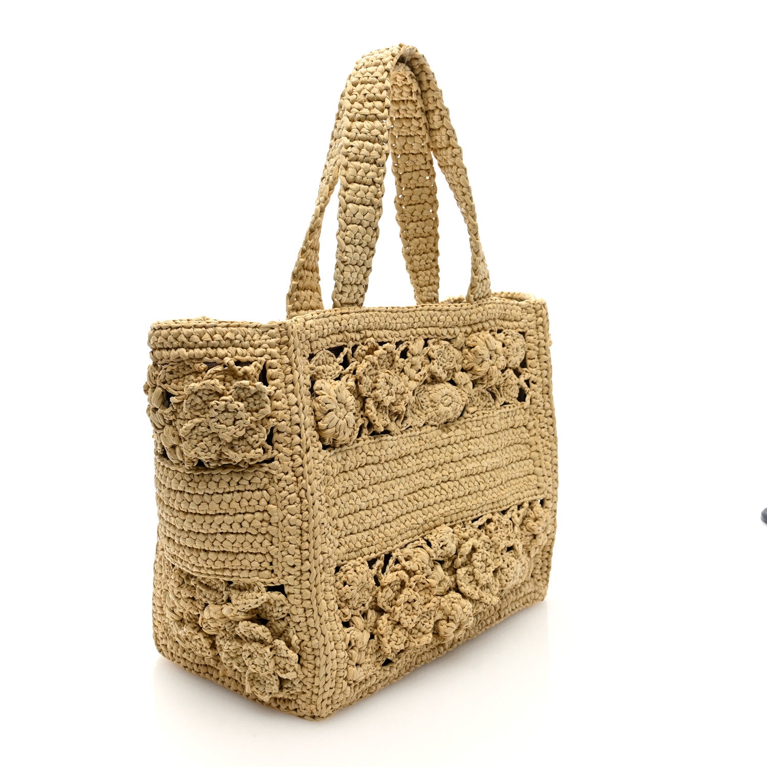 Christian Dior Woven Raffia Floral Embellished Small Book Tote Natural 4 of 12
