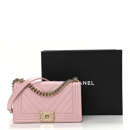 Chanel Caviar Chevron Quilted Medium Boy Flap Light Pink 10 of 10