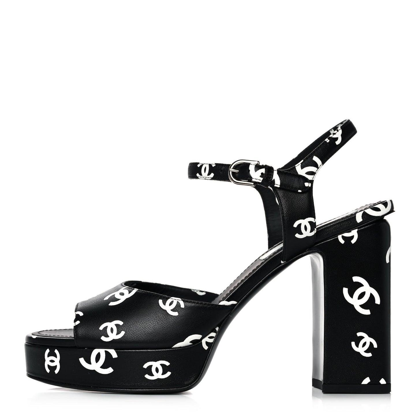 Printed Lambskin Coco Beach Platform Sandals 39 Black White