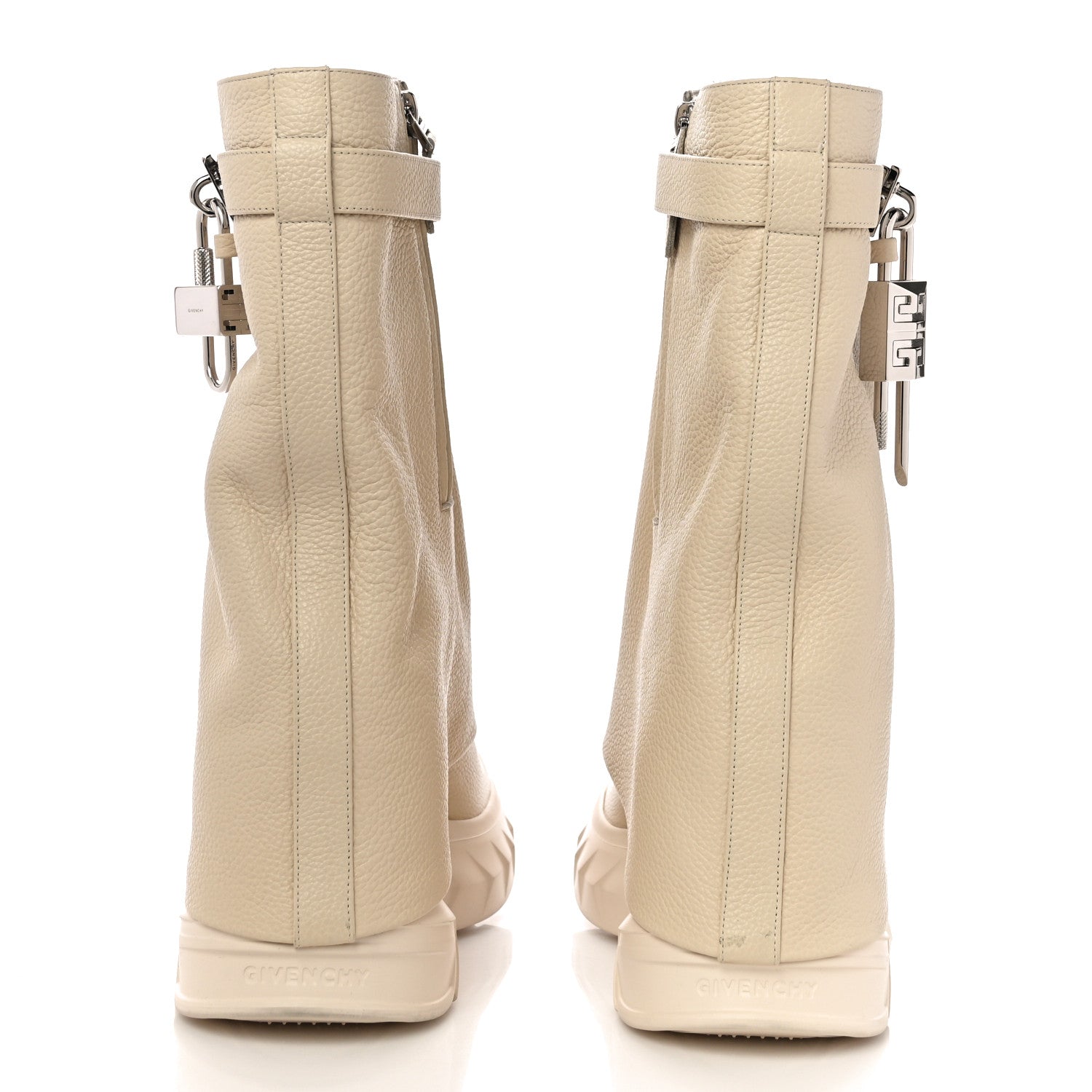 Givenchy Grained Calfskin Shark Lock Biker Ankle Boots 40 Beige 6 of 11
