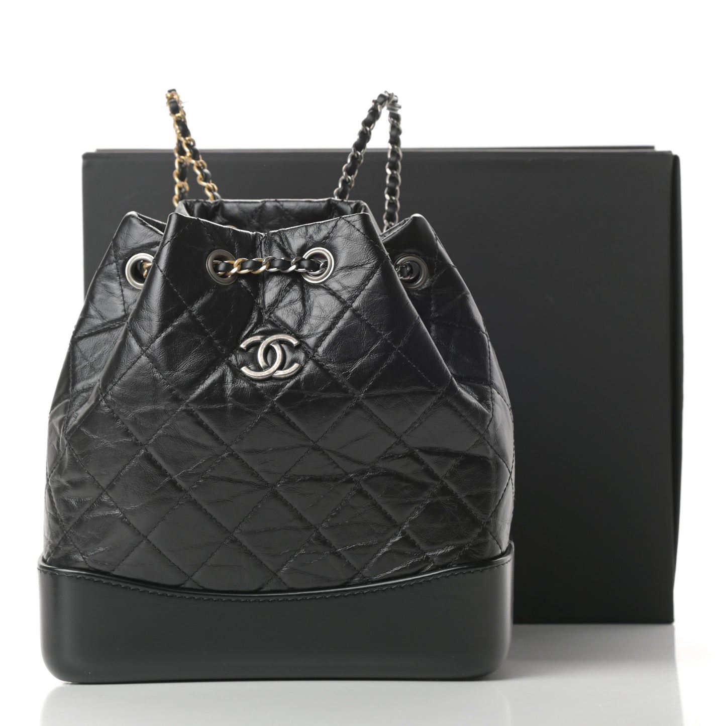 Aged Calfskin Quilted Small Gabrielle Backpack Black