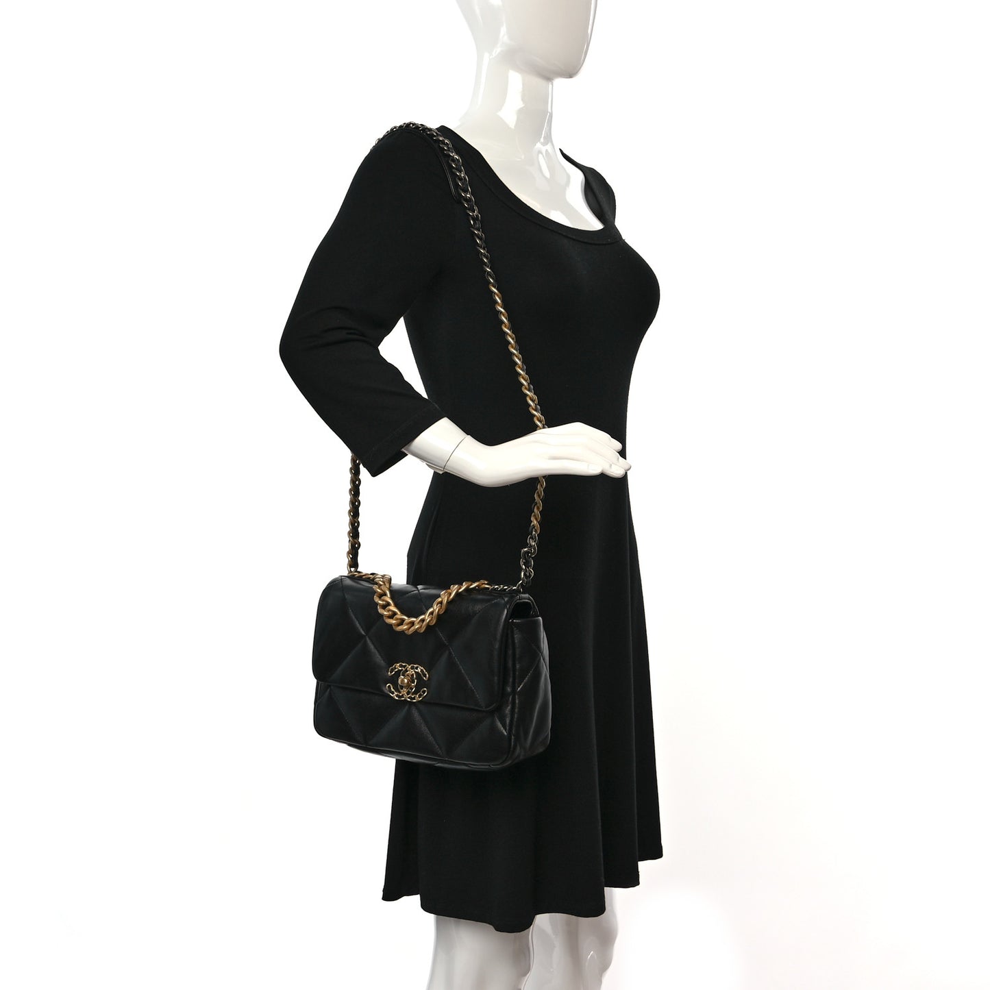 Lambskin Quilted Medium Chanel 19 Flap Black