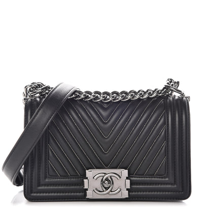 Chanel Calfskin Chain Chevron Small Boy Flap Black 1 of 12