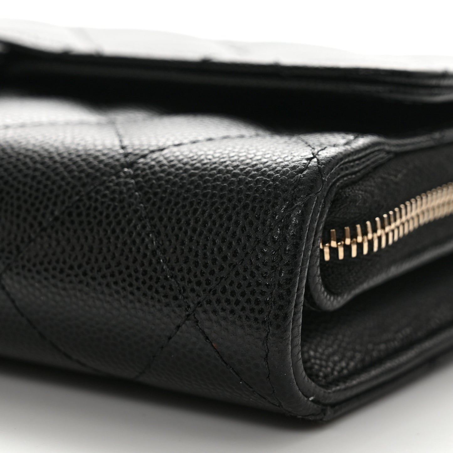 Caviar Quilted Phone Holder Wallet on Removable Chain Black