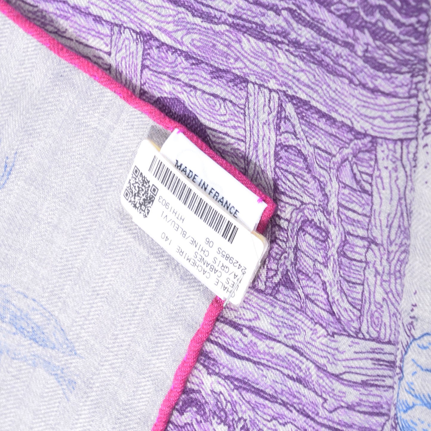 Cashmere Silk Les Cabanes Shawl 140 Gris Chine Bleu Violet