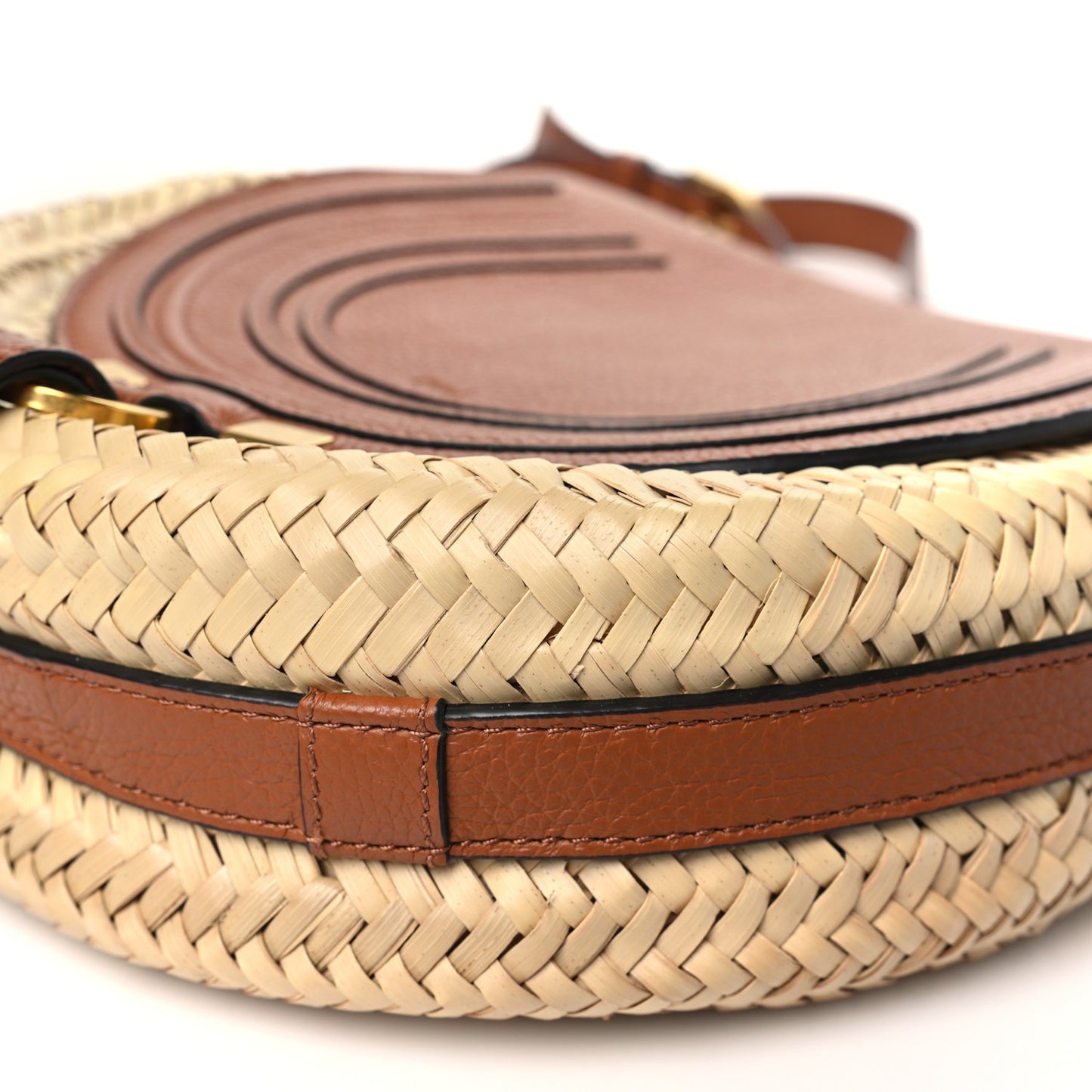 Raffia Small Grain Calfskin Small Marcie Basket Crossbody Tan