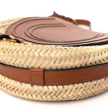 Chloe Raffia Small Grain Calfskin Small Marcie Basket Crossbody Tan 9 of 9