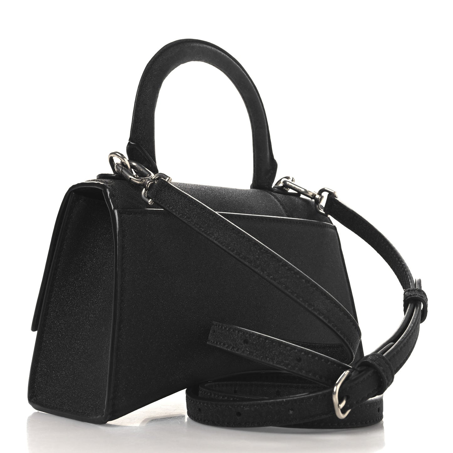 Glitter Fabric Hourglass Top Handle Bag XS Black