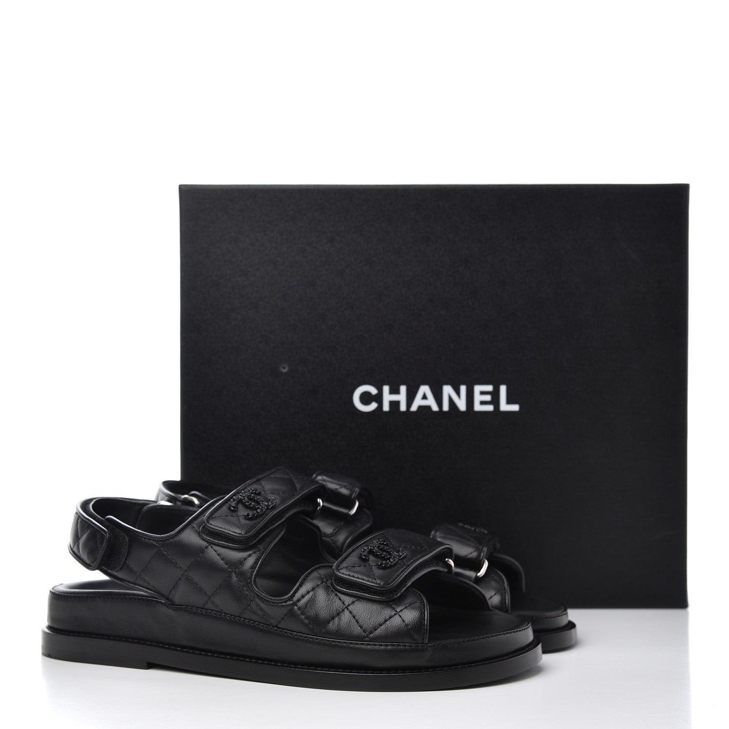 Chanel Lambskin Velcro Dad Sandals 37 Black 11 of 11