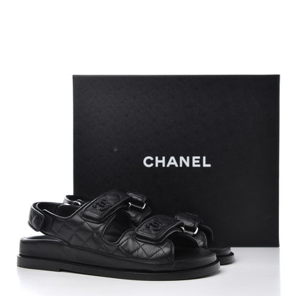 Chanel Lambskin Velcro Dad Sandals 37 Black 11 of 11