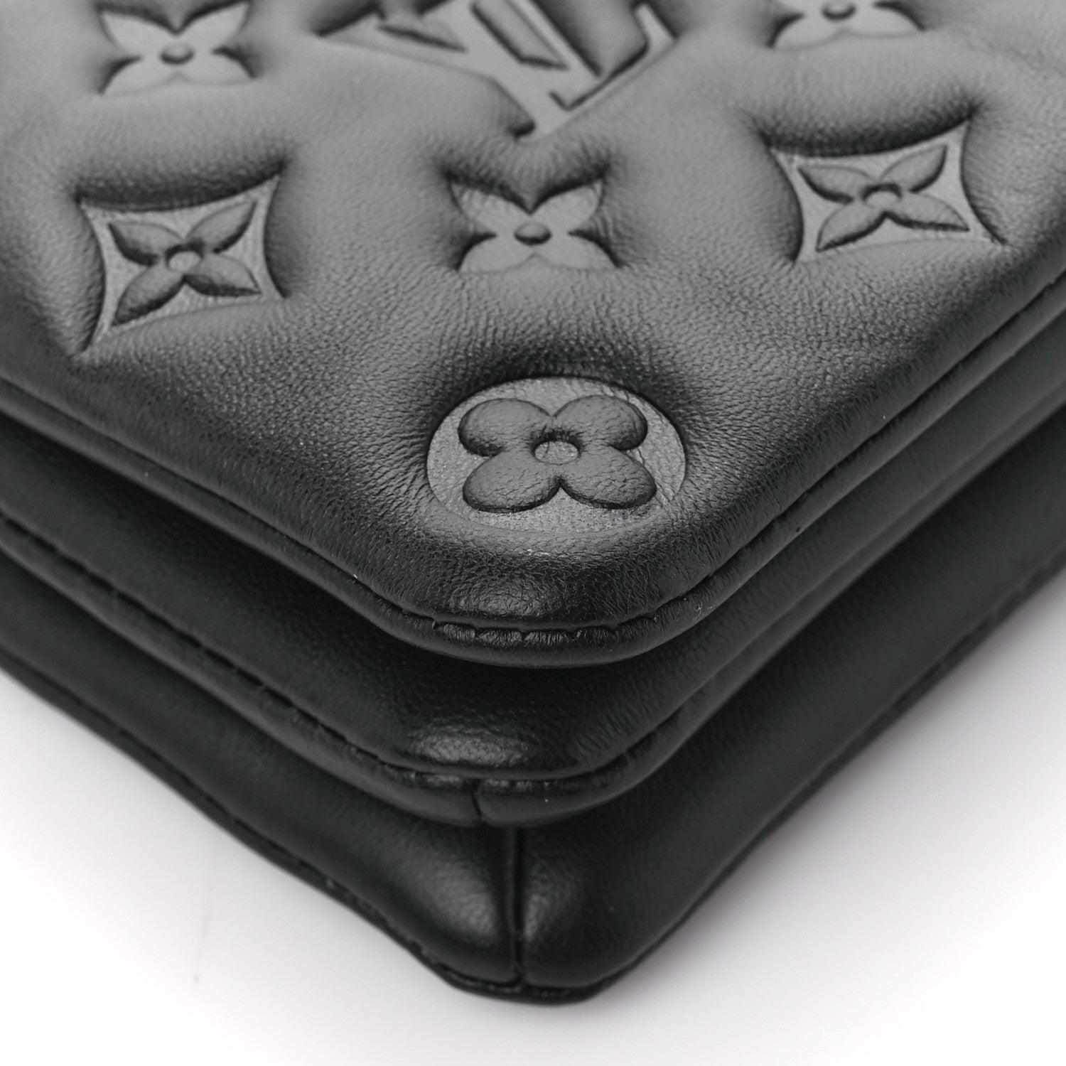 Louis Vuitton Lambskin Embossed Monogram Pochette Coussin Black 8 of 9