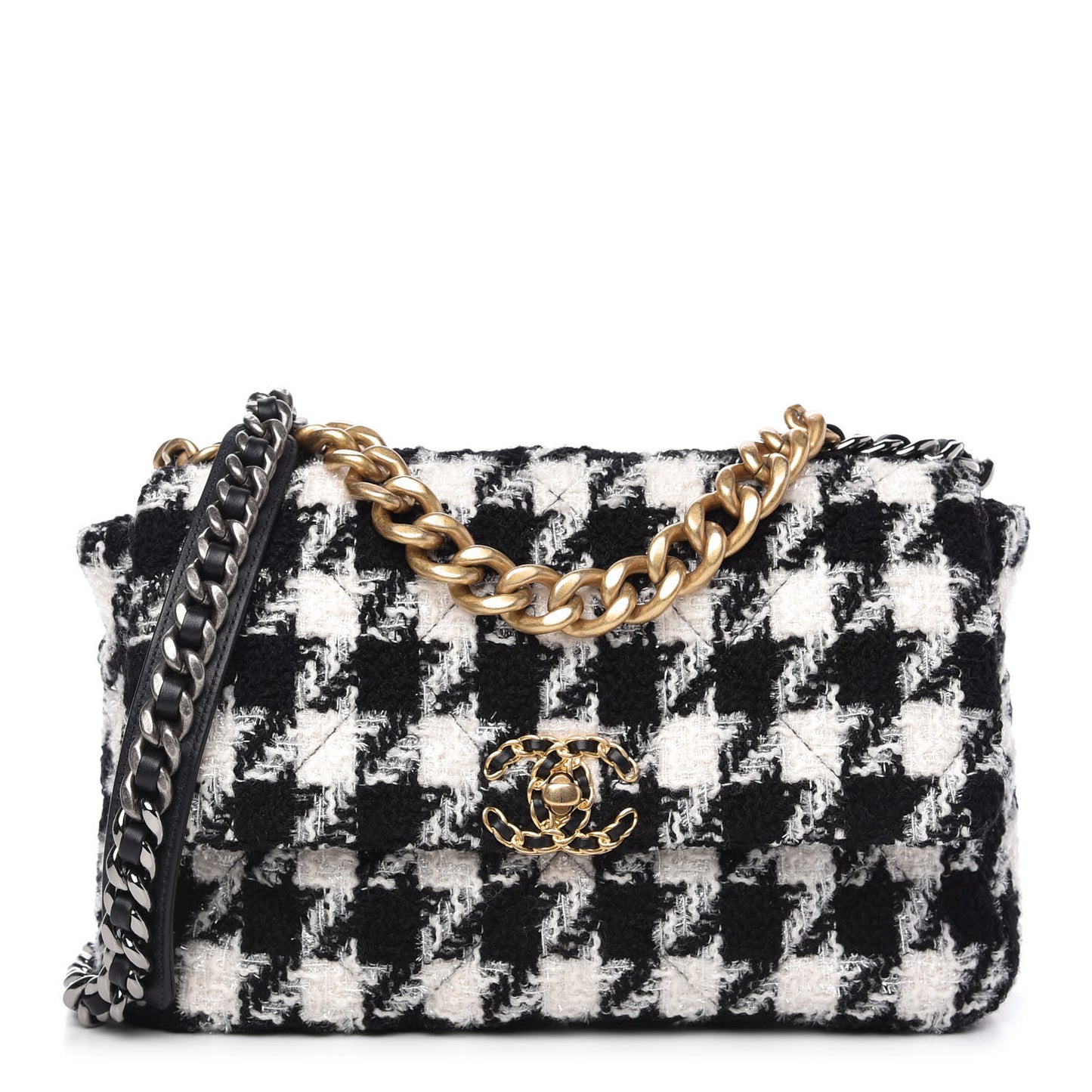 Tweed Quilted Large Chanel 19 Flap Black Ecru White