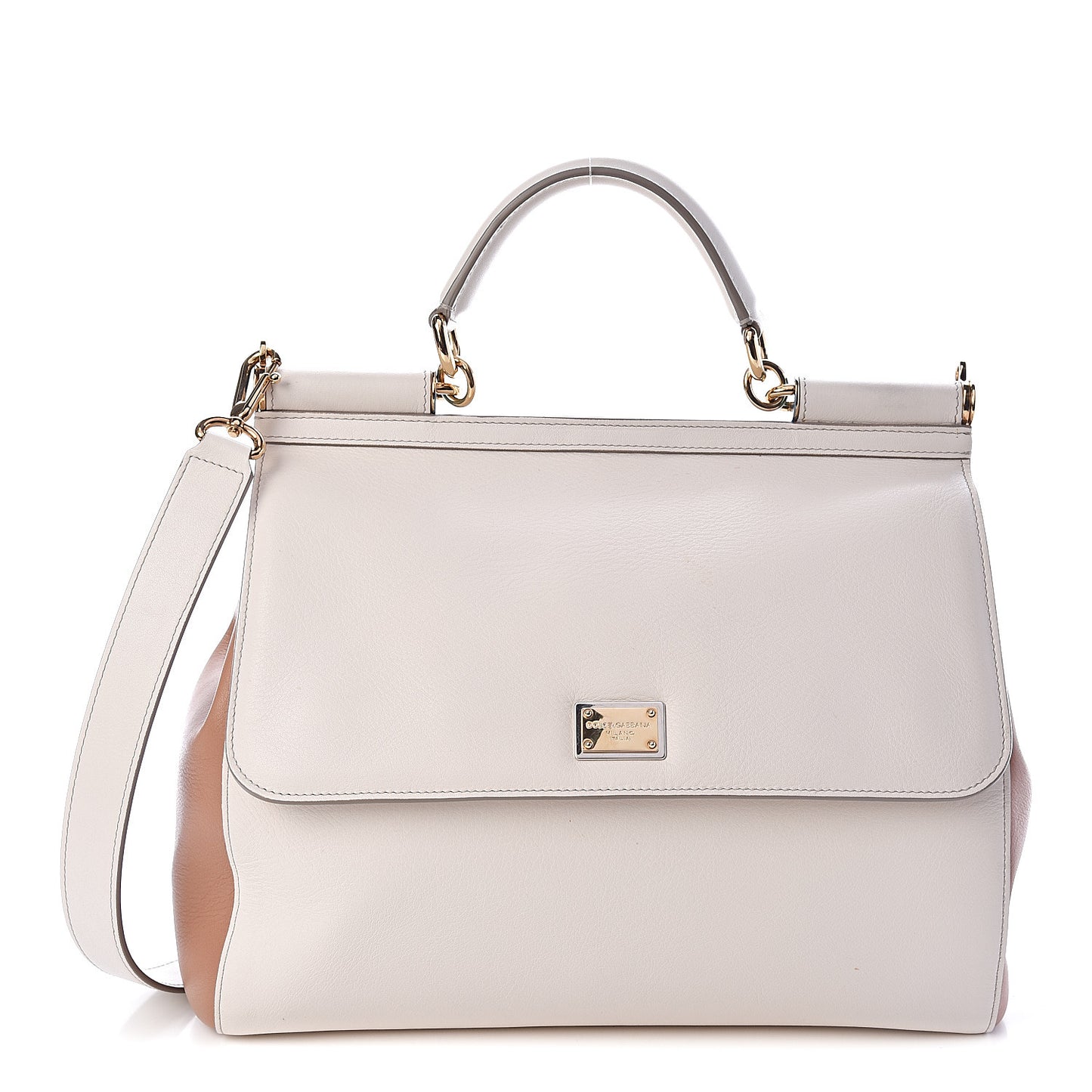 Grained Deerskin Large Bi-Color Miss Sicily Satchel White Caramello
