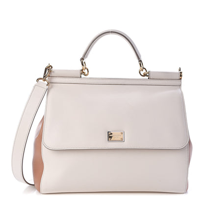 Dolce & Gabbana Grained Deerskin Large Bi-Color Miss Sicily Satchel White Caramello 1 of 10
