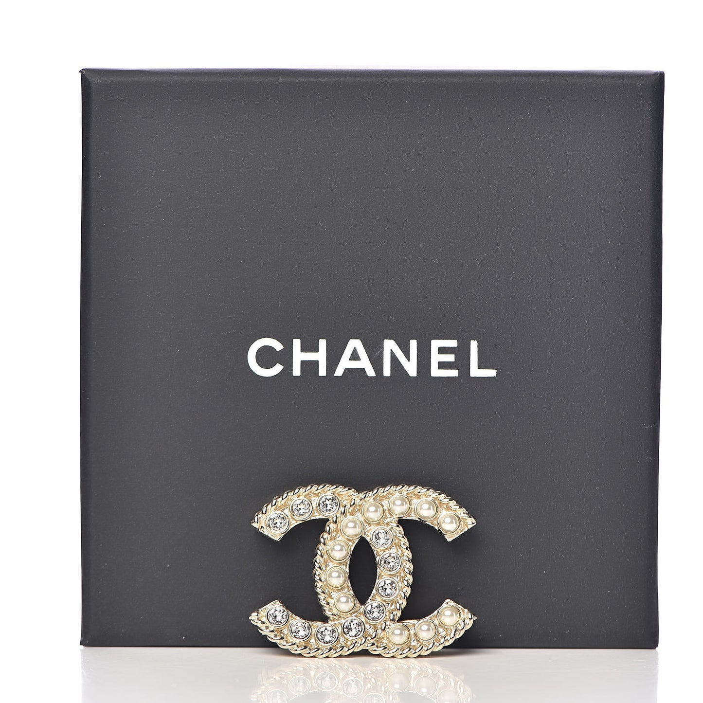 Pearl Crystal CC Brooch Gold Pearly White