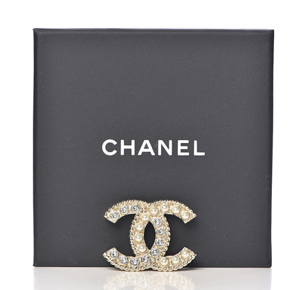 Chanel Pearl Crystal CC Brooch Gold Pearly White 5 of 5