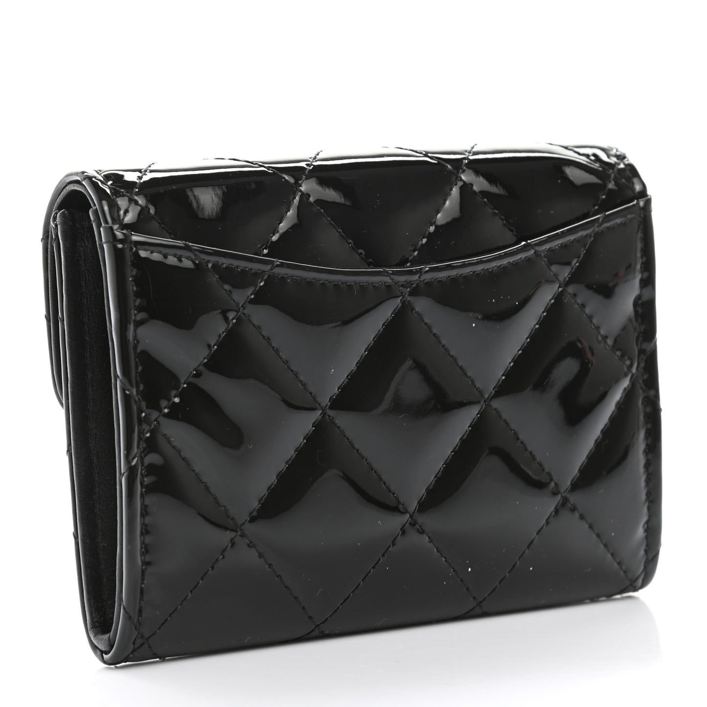 Patent Quilted Flap Card Holder Wallet Black