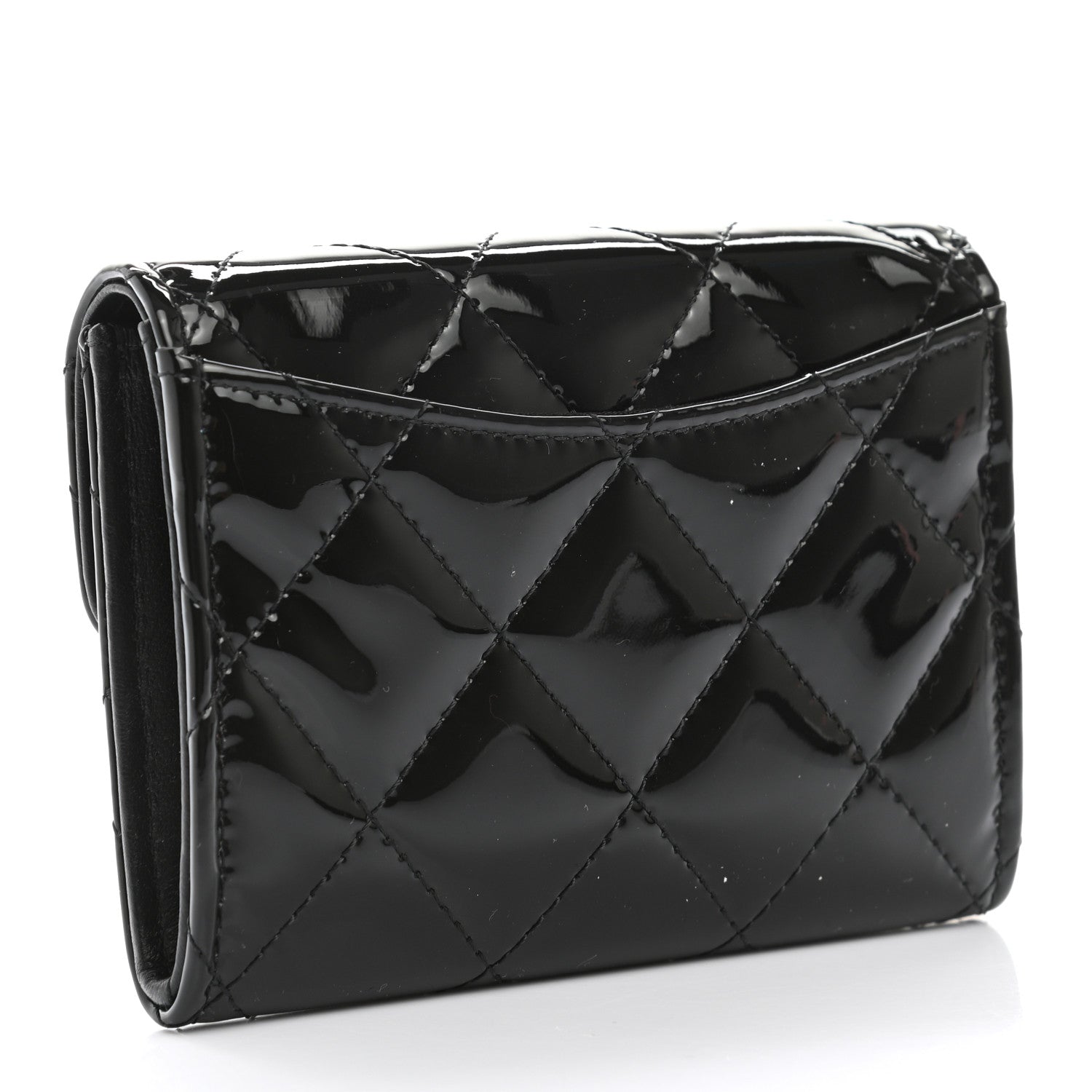 Chanel Patent Quilted Flap Card Holder Wallet Black 3 of 8