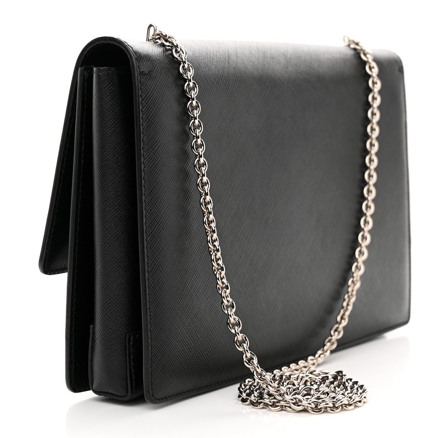 Hammered Calfskin Vara Bow Chain Flap Crossbody Black
