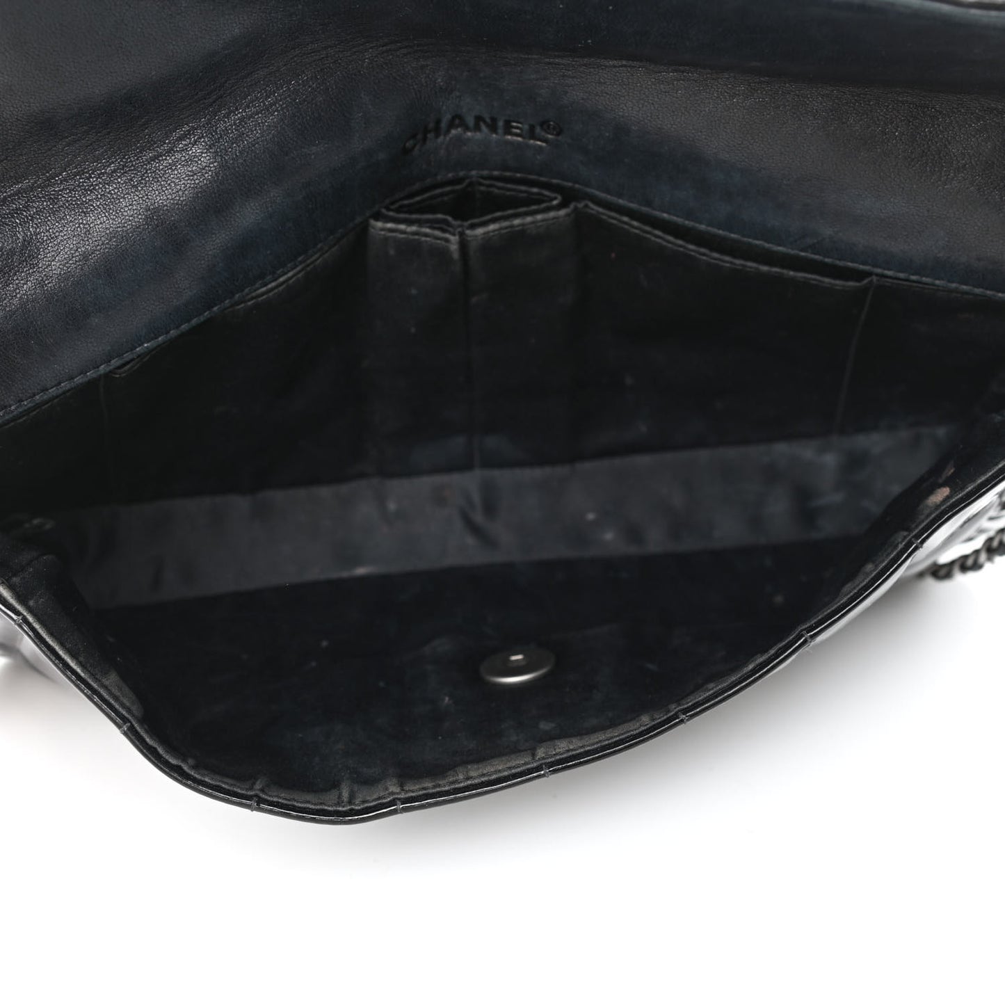 Patent Quilted East West Chocolate Bar Flap Black