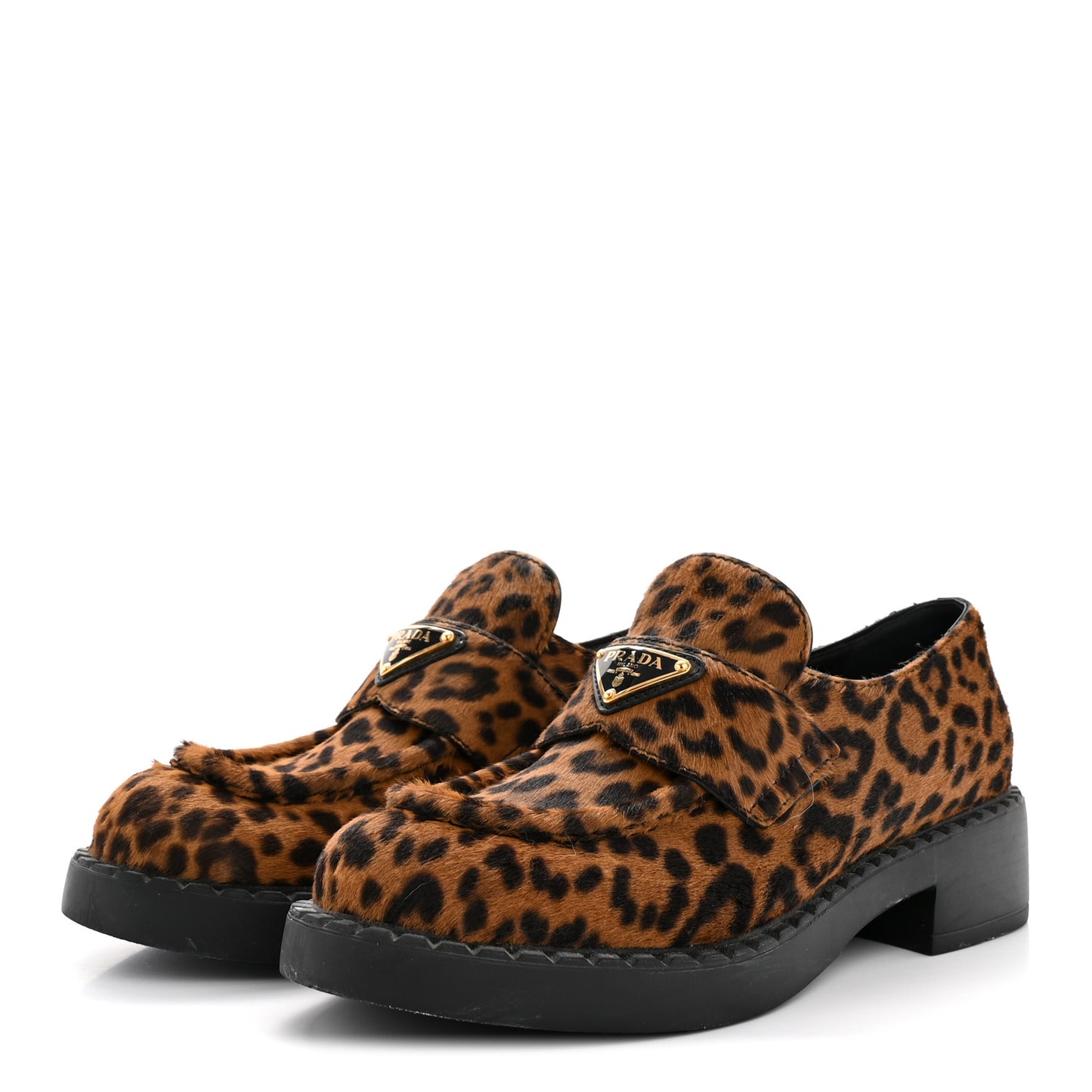 Calf Hair Metal Triangle Logo Double Chocolate Loafers 39 Honey