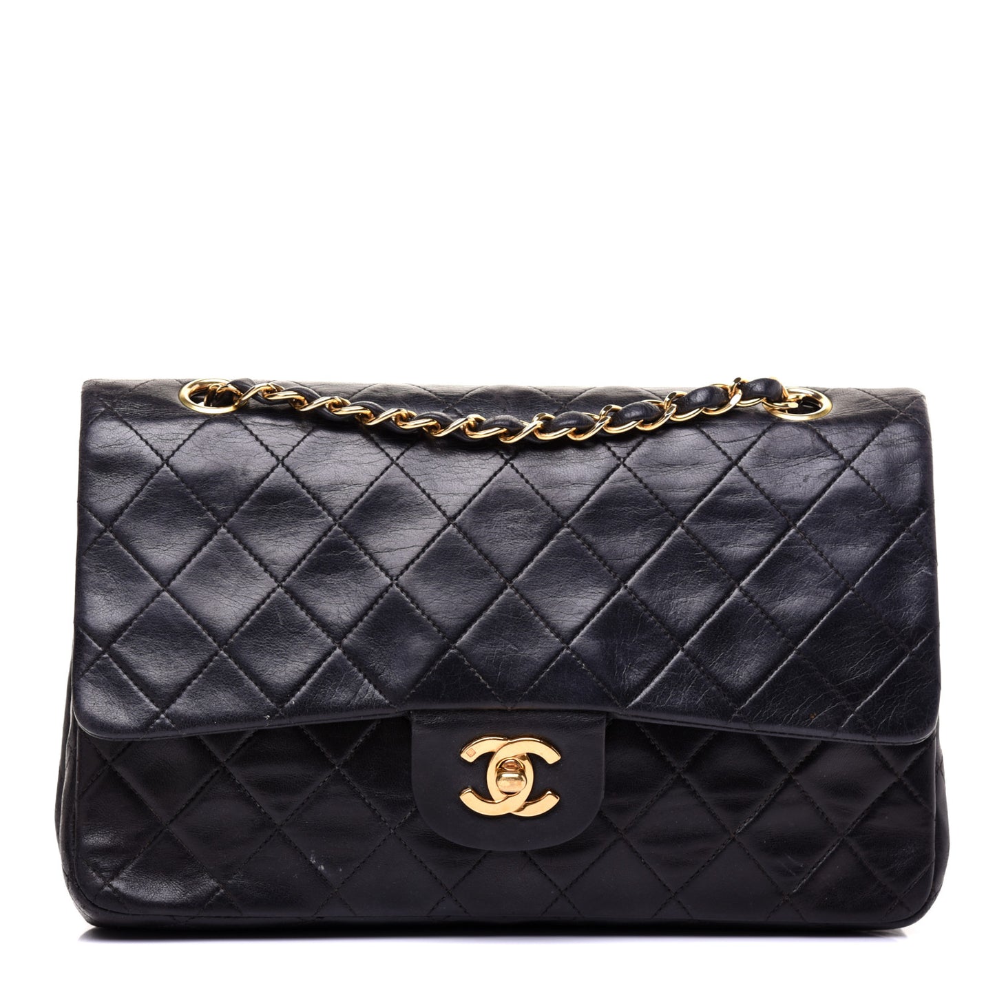 Lambskin Quilted Medium Double Flap Black