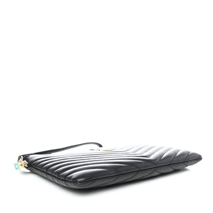 Saint Laurent Calfskin Matelasse Chevron Monogram A5 Wristlet Black 3 of 4