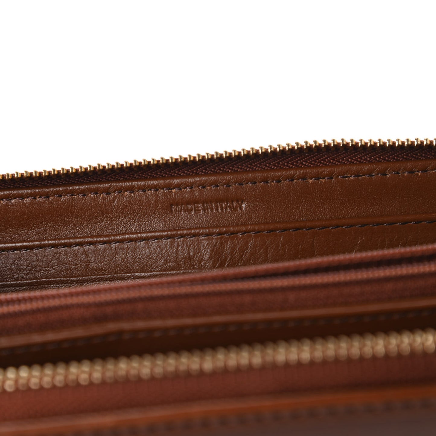 House Check Bridle Calfskin Ziggy Zip Around Wallet Dark Tan