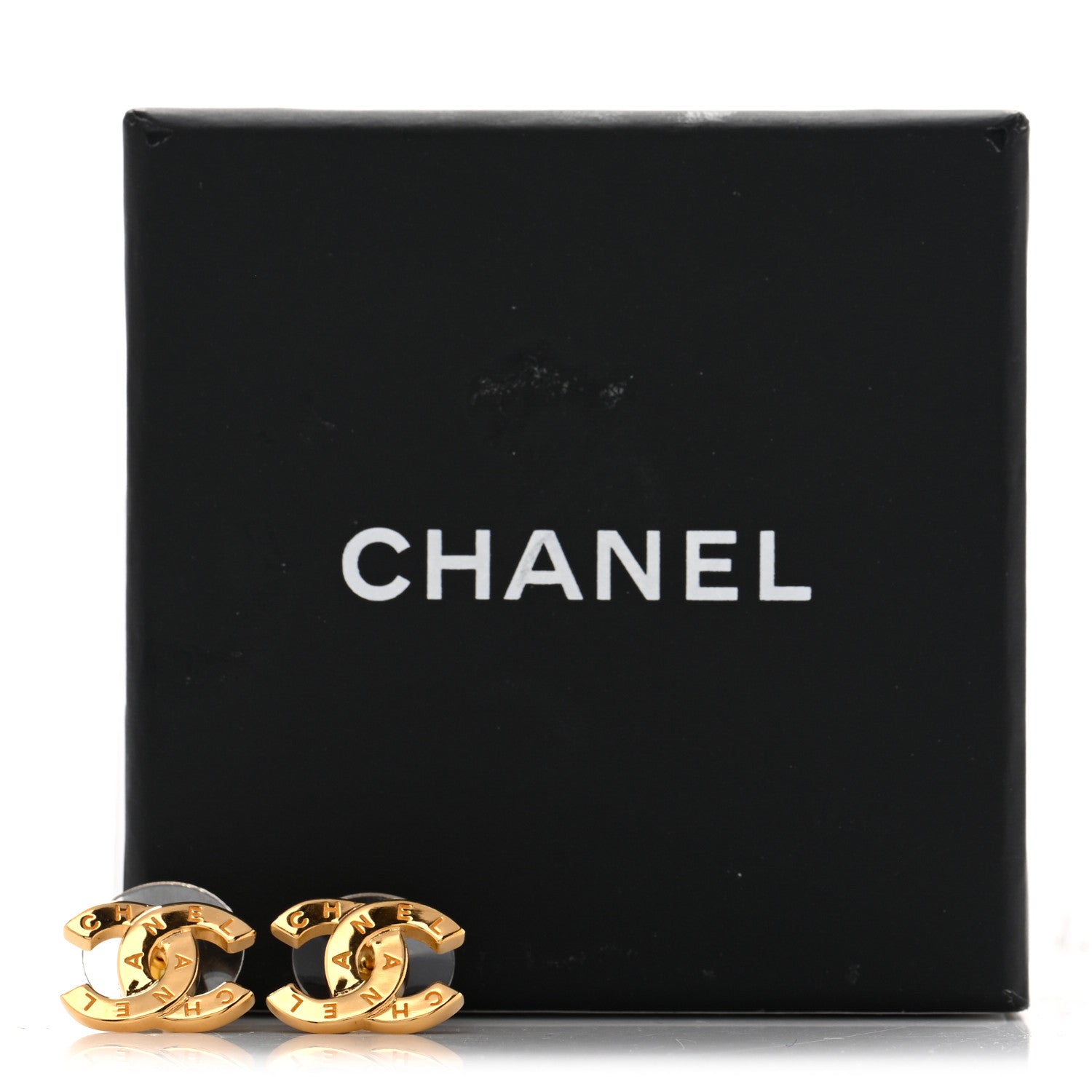 Chanel Metal CC Paris Button Stud Earrings Gold 5 of 5