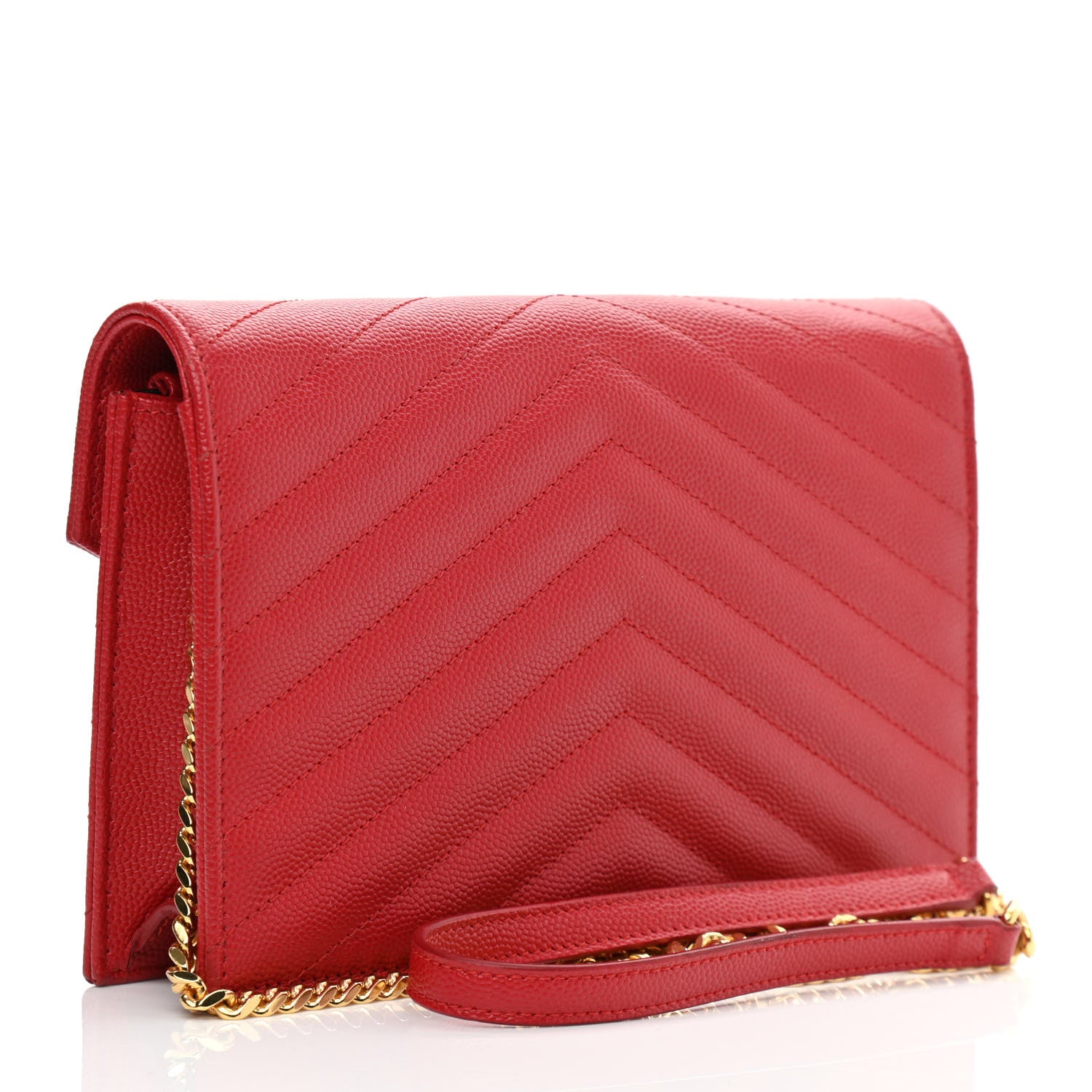 Saint Laurent Grain De Poudre Matelasse Chevron Monogram Envelope Chain Wallet New Red 3 of 12