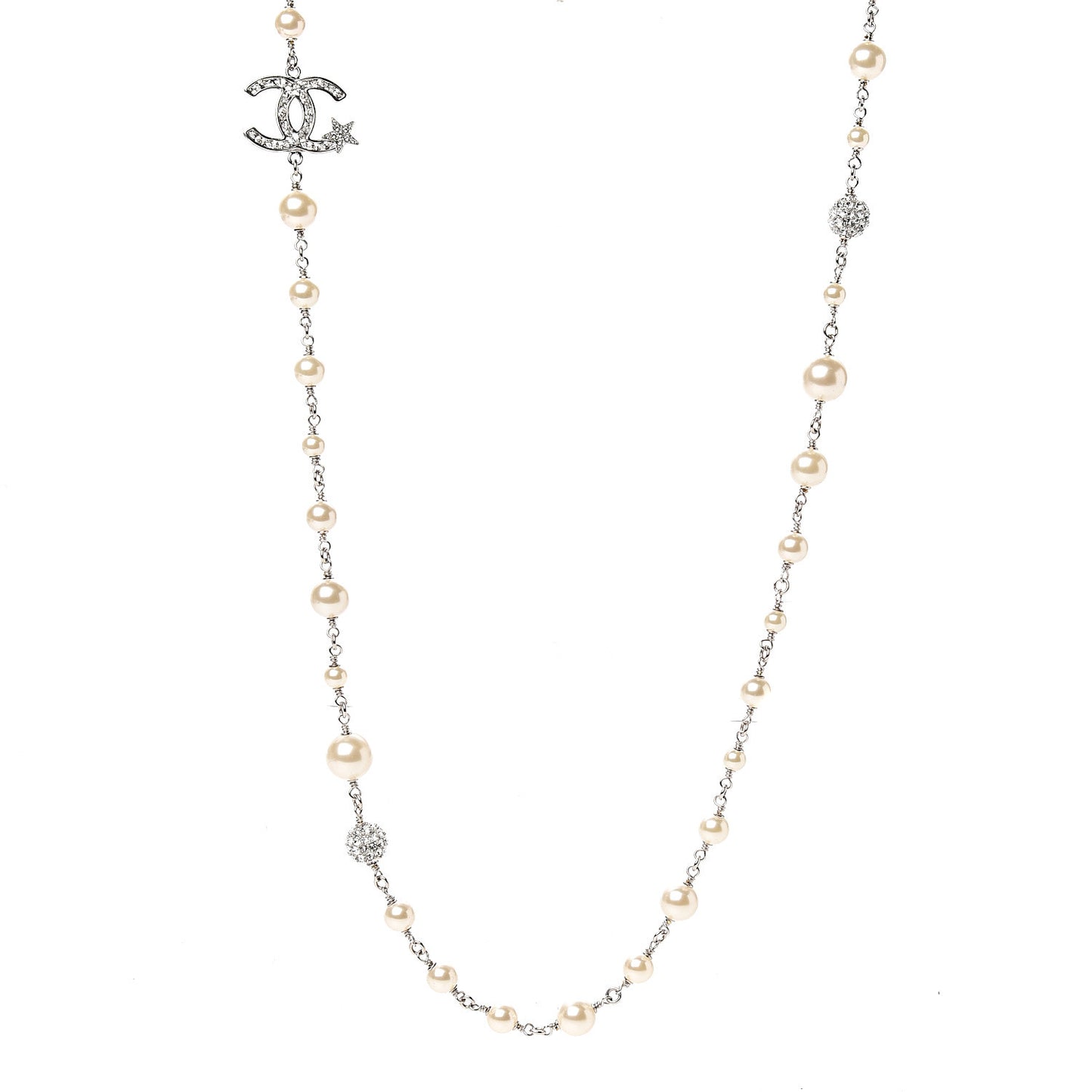 Pearl Crystal CC Starfall Necklace Silver