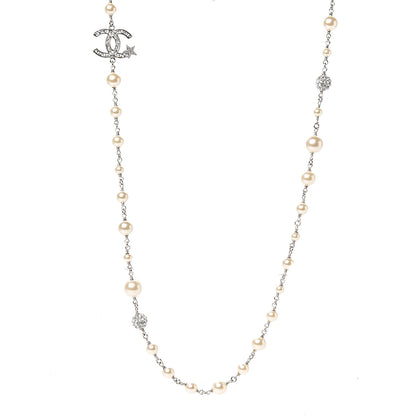 Chanel Pearl Crystal CC Starfall Necklace Silver 1 of 4