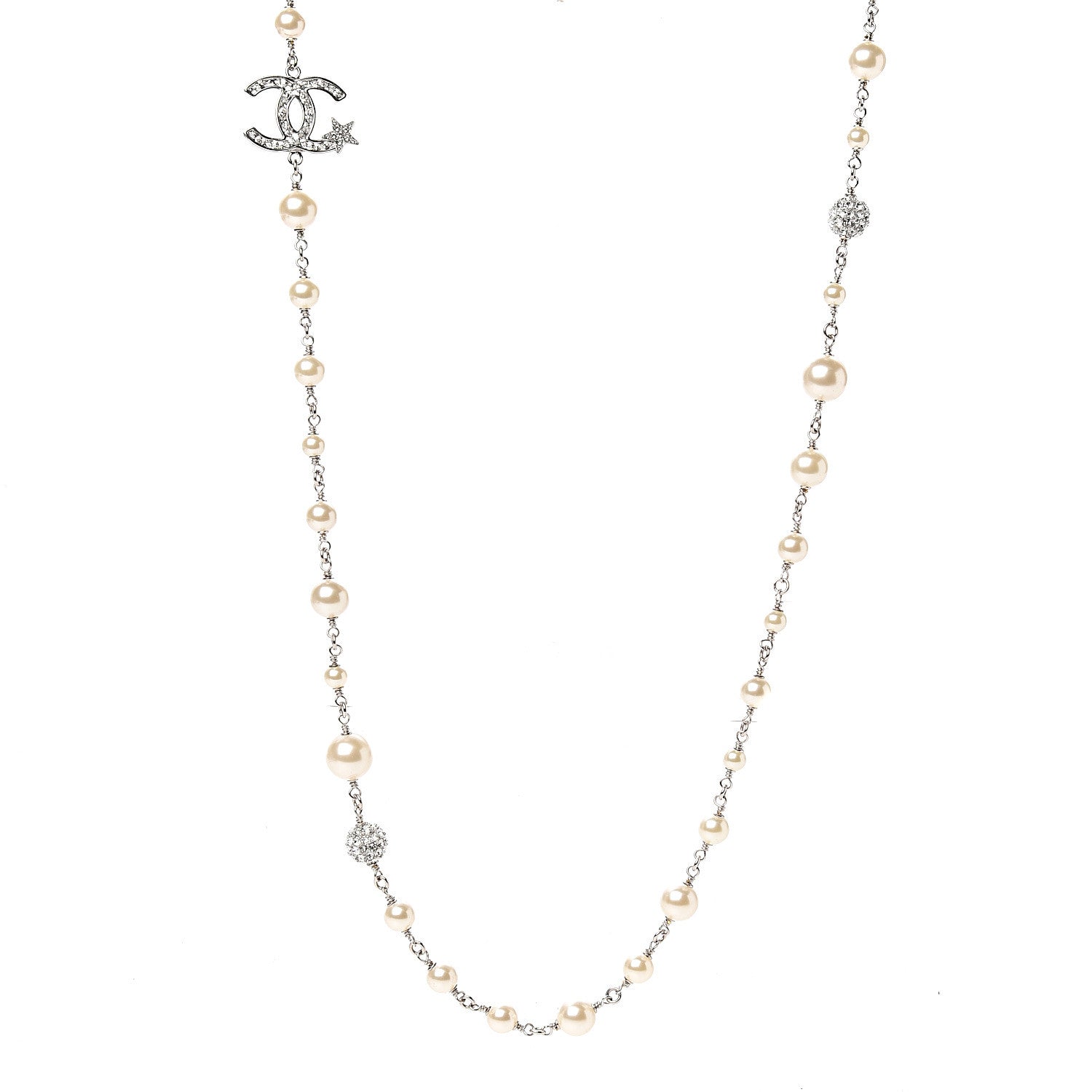 Chanel Pearl Crystal CC Starfall Necklace Silver 1 of 4