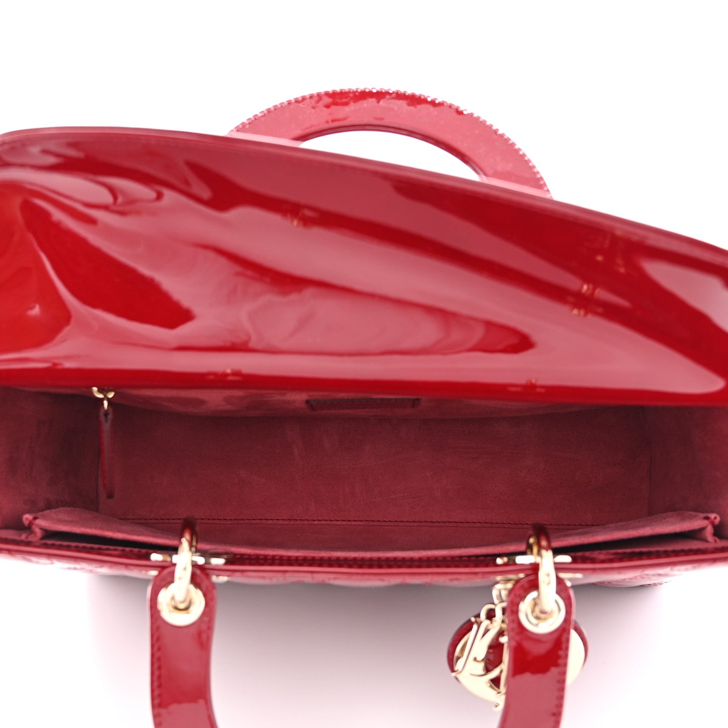CHRISTIAN DIOR Patent Cannage Large Lady Dior Red