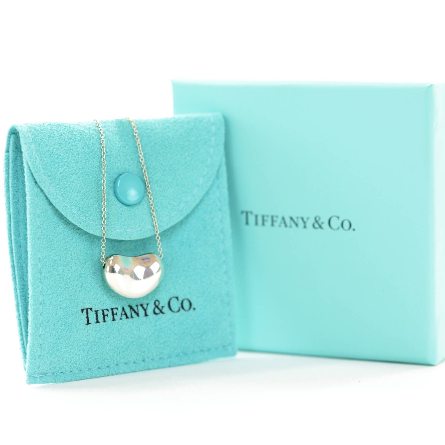 Tiffany Sterling Silver Elsa Peretti Bean Pendant Necklace 4 of 5