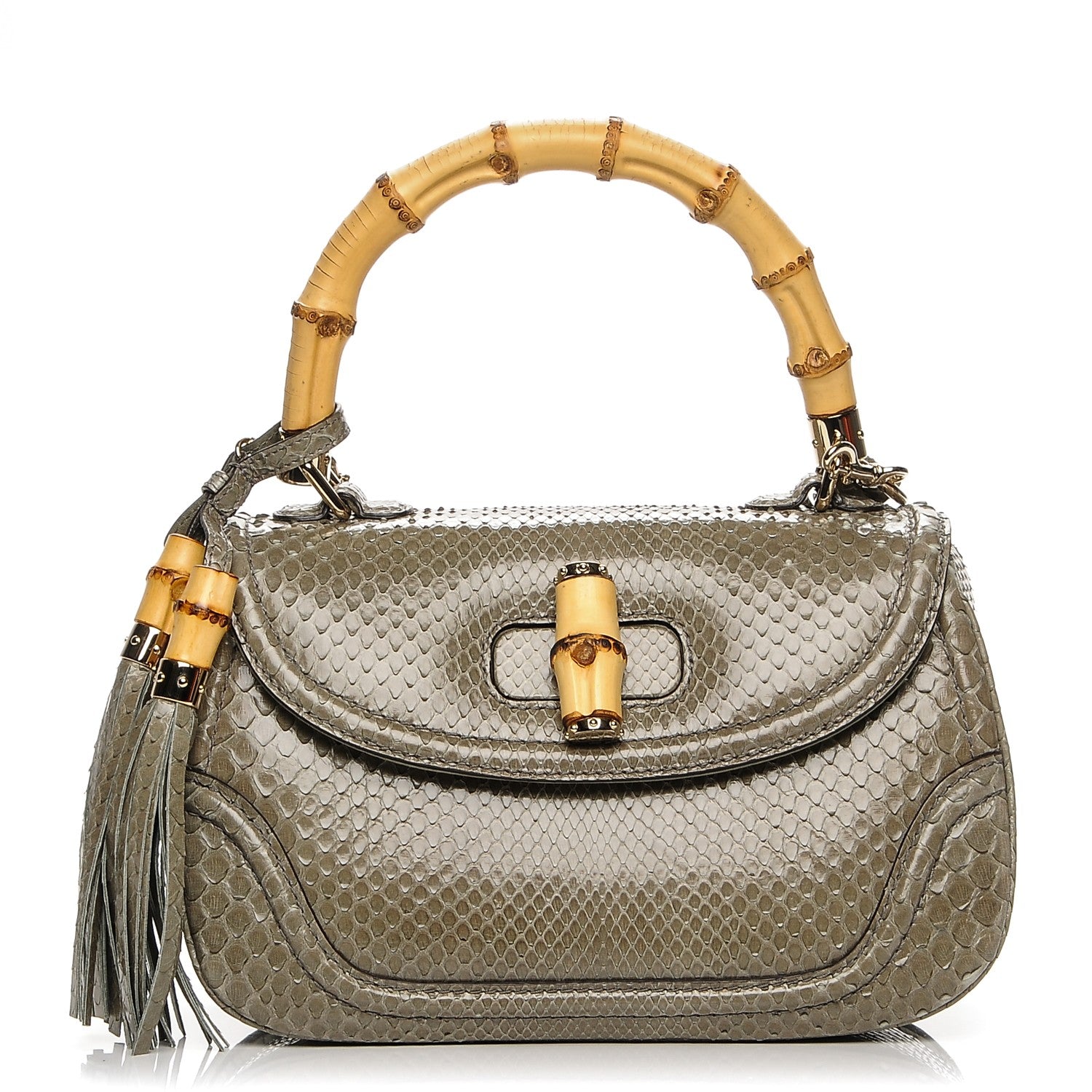 Gucci Python Medium New Bamboo Top Handle Bag Green 1 of 10