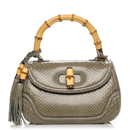 Gucci Python Medium New Bamboo Top Handle Bag Green 1 of 10