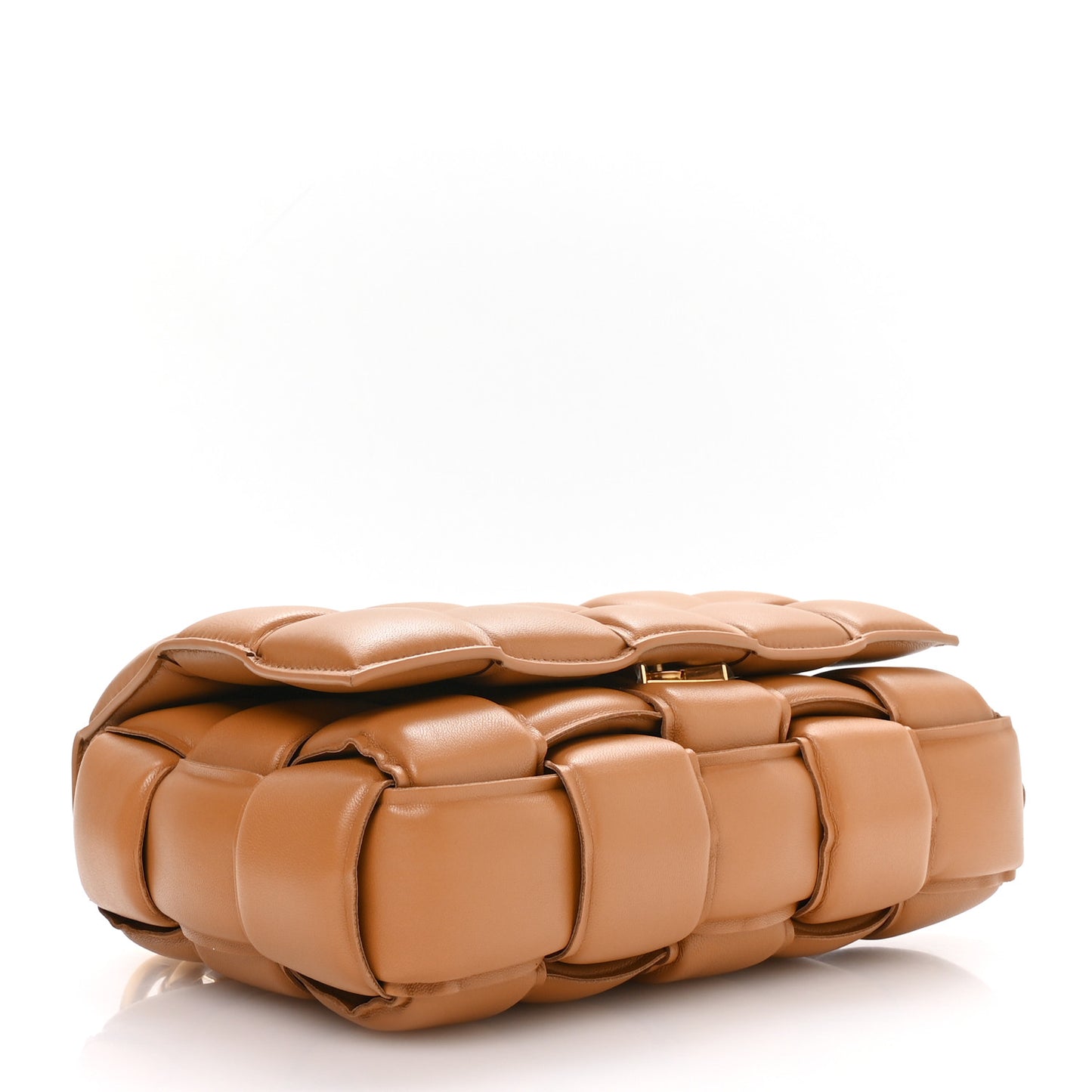 Lambskin Maxi Intreccio Padded Chain Cassette Crossbody Bag Caramel
