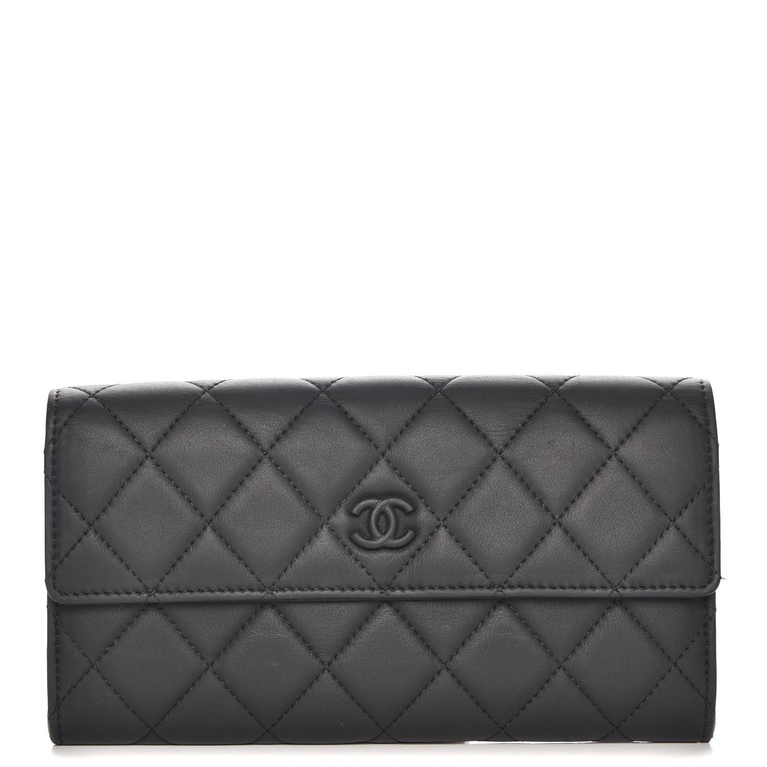 Chanel Lambskin Quilted Long Gusset Flap Wallet Black 1 of 9