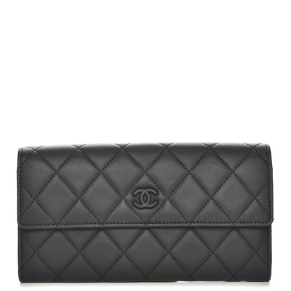 Chanel Lambskin Quilted Long Gusset Flap Wallet Black 1 of 9