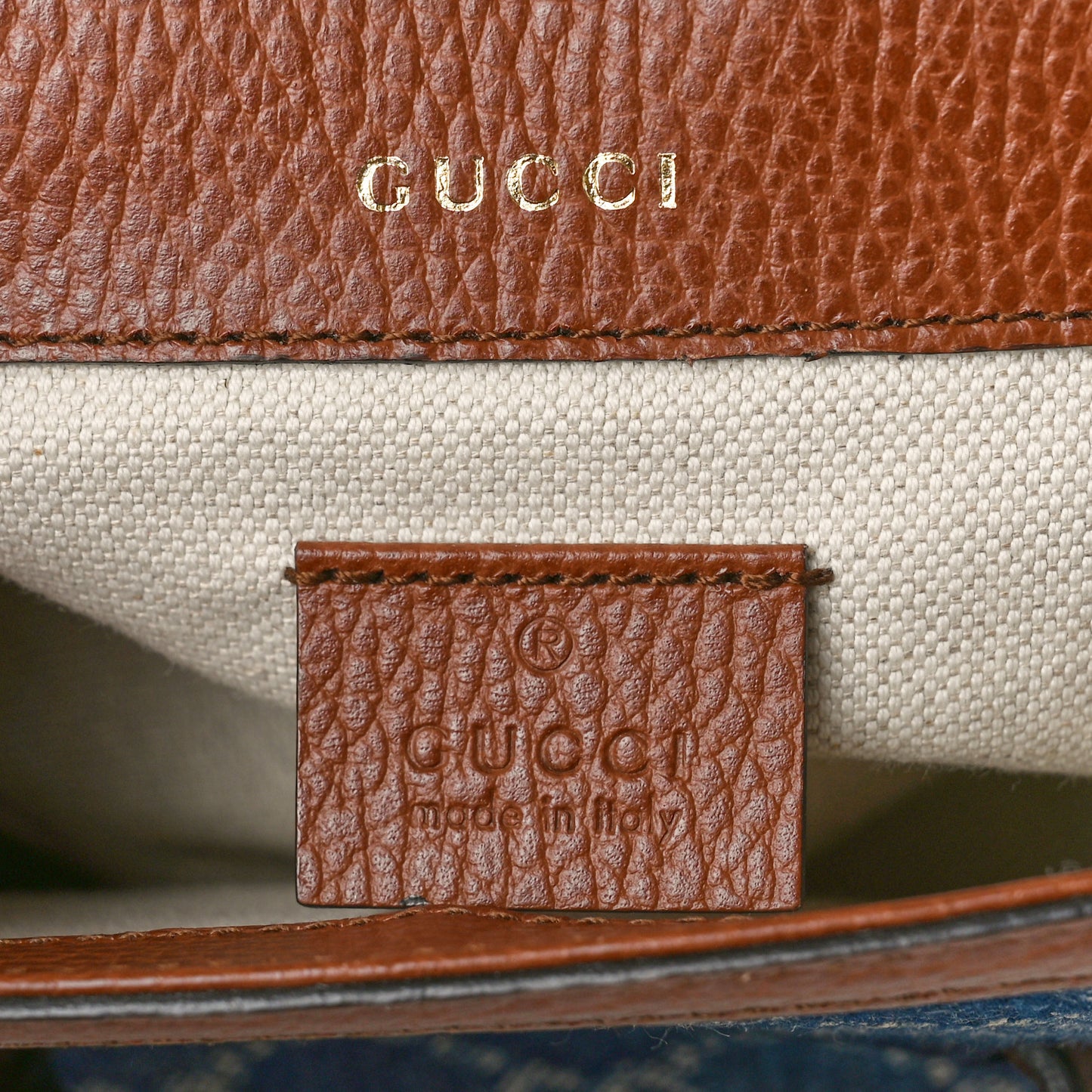 New Denim GG Monogram Dollar Calfskin Web Mini Horsebit 1955 Shoulder Bag Blue Tea Cuir Epilog
