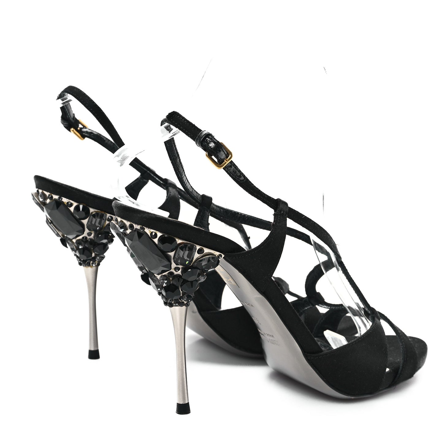 Satin Crystal Sandals 39 Black