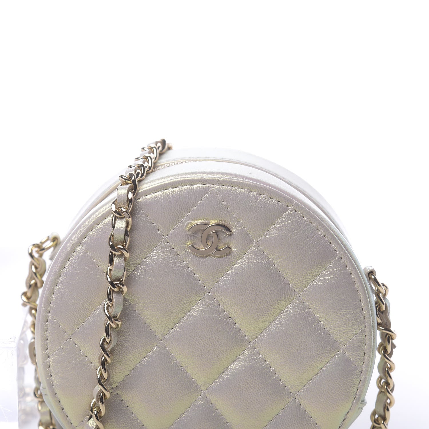 Chanel Iridescent Lambskin Quilted Round Clutch With Chain Ivory 8 of 11